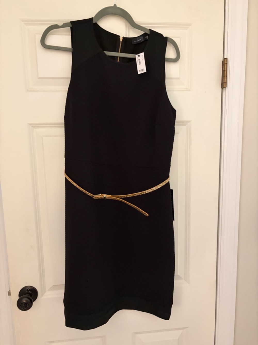 The Limited Black Sleeveless Sheath Dress with Gold Glitter Belt
